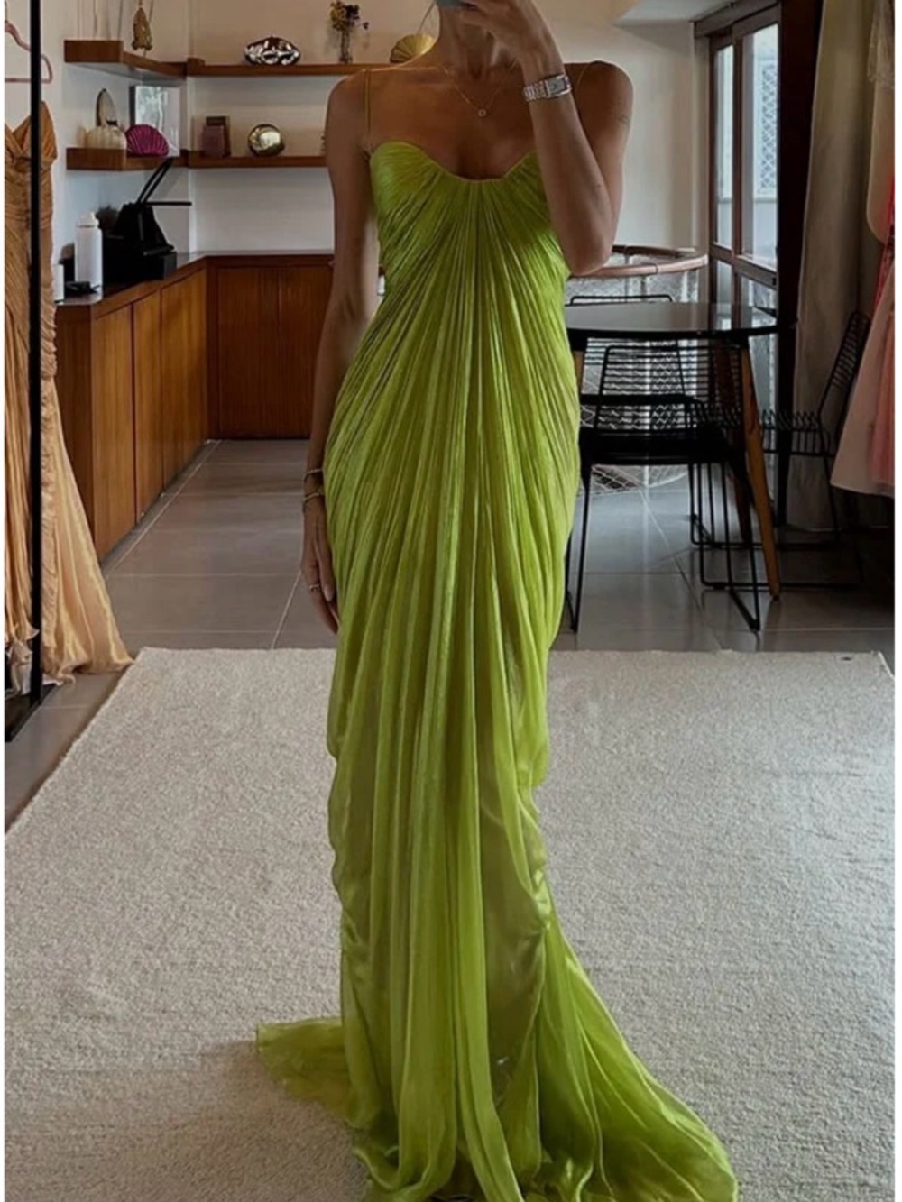 ISO: Maria Lucia Hohan Elegant Lime Green Pleated Maxi Dress
